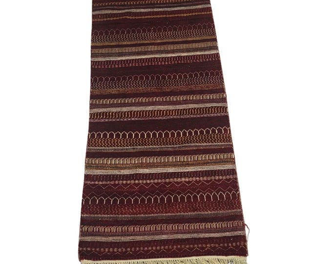 2 X 7 ft Striped Handmade Runner, Red Atish Gabbeh Rug Wool