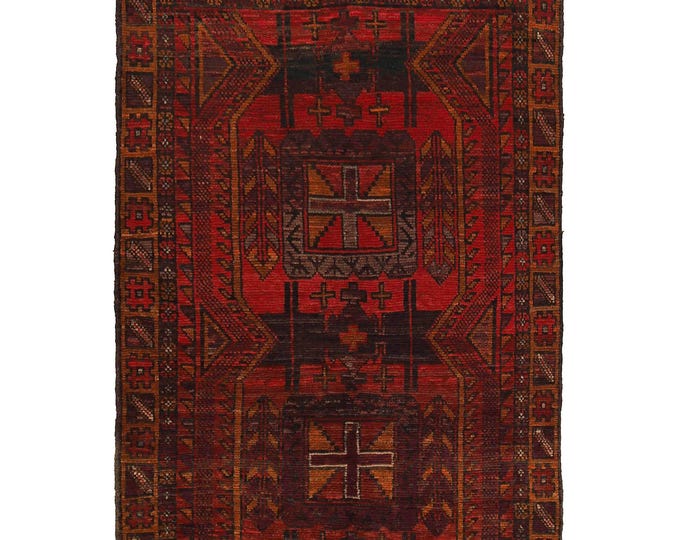 Hand-knotted Red Baluchi, 3.93 x 6.56 ft