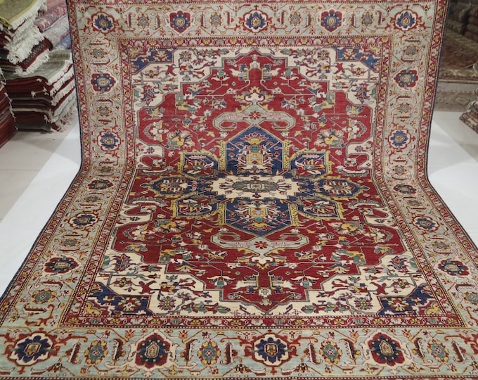 8x10 Afghan Heriz Rug – Handmade Wool, Traditional Geometric Design