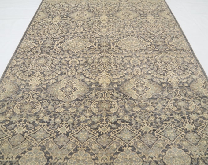 5x8 Hand-Knotted Afghan Wool Rug – Black & Gray Oriental Area Rug