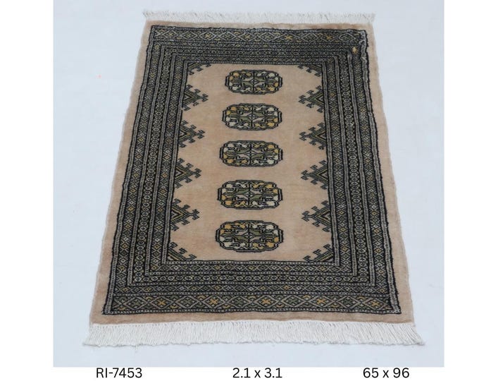 2.1 X 3.1 ft Beige Geomatrical Runner Handmade, Mori Bokhara Cotton and Wool