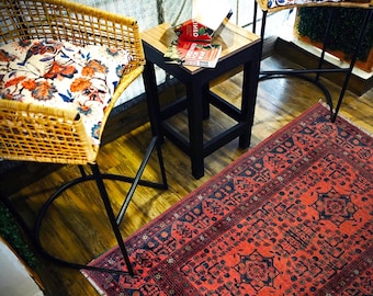 Hand-knotted Khal Mohammadi Orange and Blue, 3.28 x 4.92ft