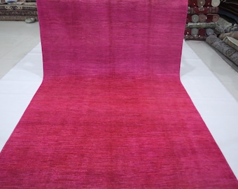 Shocking Pink Afghan Rug - 6x9 Gabbeh Striped Wool, Handmade