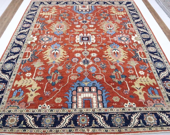 Handmade 9x12 Serapi Wool Rug – Red, Blue Afghan Oriental Style