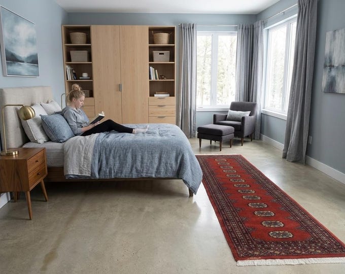 2.0 X 5.9 ft Red Geomatrical Handmade Runner, Mori Bokhara Cotton and Wool