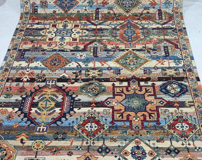 5 X 8 ft Geometrical Handmade,Multy Heriz Rug Cotton and Wool