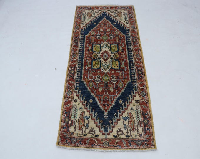 2.3 X 5.4 ft Copper Floral Handmade Runner ,Heriz Cotton and Wool