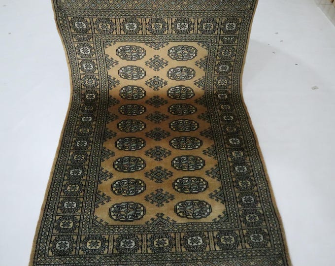 Hand Knotted Beige Wool Mori Bokhara Rug, 3x5 Ft Tribal Rug