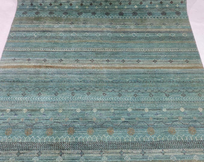 5 X 8 ft Striped Handmade, Green Atish Gabbeh Rug Wool