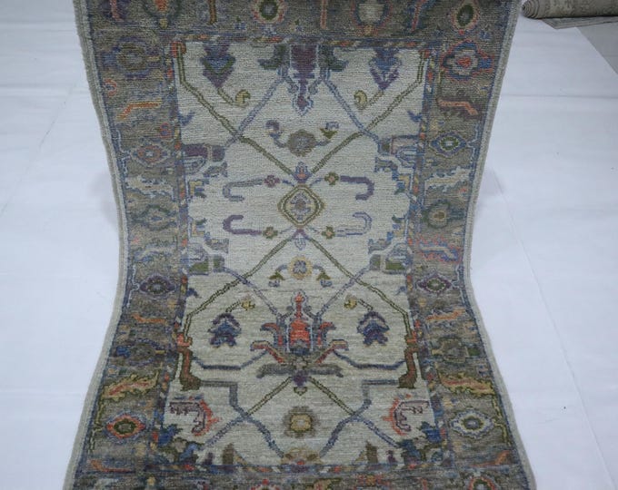 3x5 Beige Oushak Rug – Turkish Handmade Wool Floral Rug