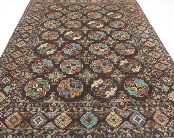 6x8 Afghan Ersari Rug – Hand-Knotted Wool, Geometric Tribal Design