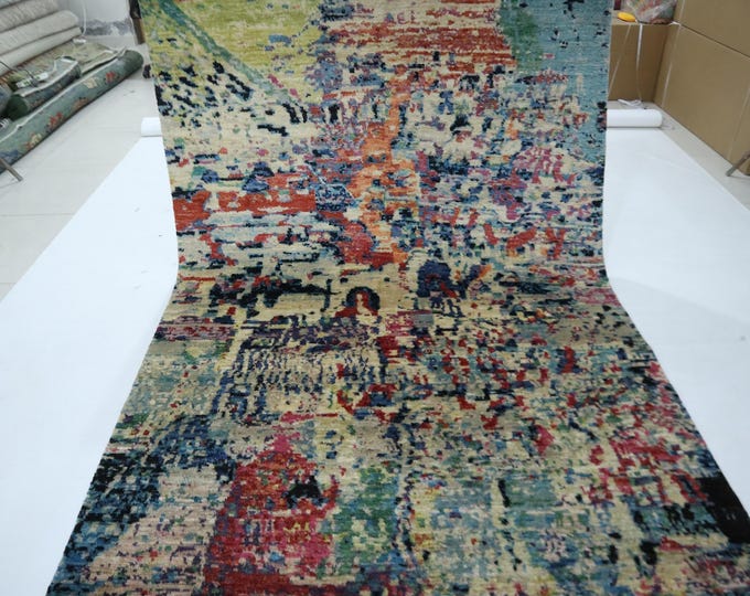 6x8 Hand-Knotted Wool Rug – Modern Abstract, Multicolor Art