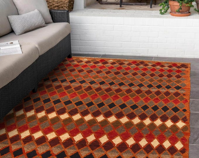 Hand-knotted Baluchi Brown and Rainbow, 3.93 x 6.56 ft
