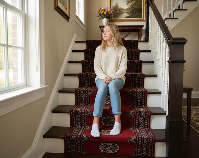 2.1 X 6.4 ft Red Geomatrical Handmade, Mori Bokhara Cotton and Wool