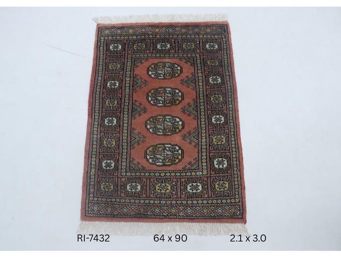 Hand-knotted Mori Bokhara Cotton and Wool Rug, Geomatrical in Copper base and Copper border, 2.1 x 3.0 ft