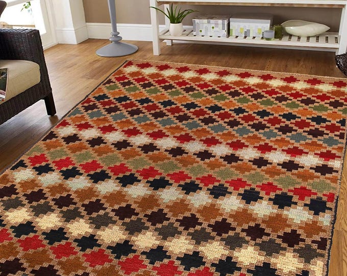 Hand-knotted Baluchi Brown and Rainbow, 3.93 x 6.56 ft