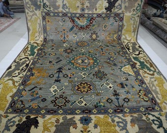 9x12 Gray Oushak Rug – Hand-Knotted Turkish Wool, Traditional Oriental Design