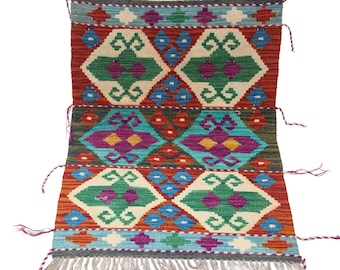 2 X 3 ft Handmade Geometrical Killim Rug, Muilty, Wool