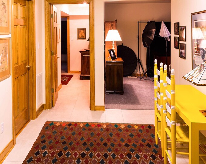 Hand-knotted Baluchi Orange and Beige, 3.93 x 6.56 ft