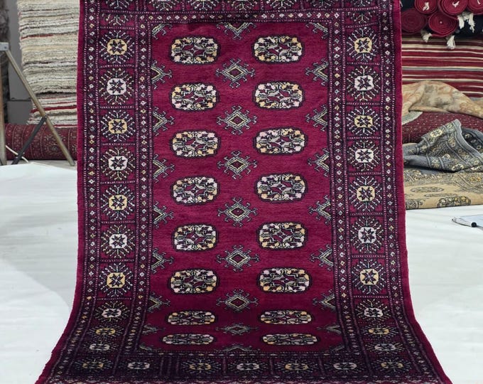 3 X 5 ft Brown Geometrical Handmade, Mori Bokhara Cotton and Wool
