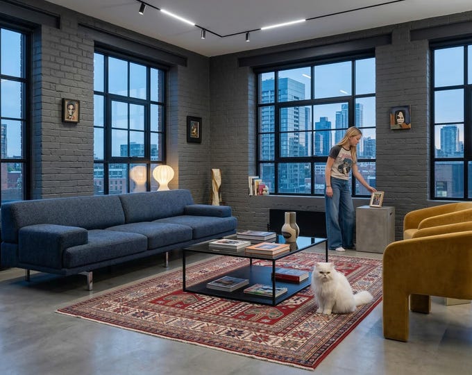 5.3 X 7.9 ft Red and Beige Geomatrical Handmade , Super Kazak Cotton and Wool