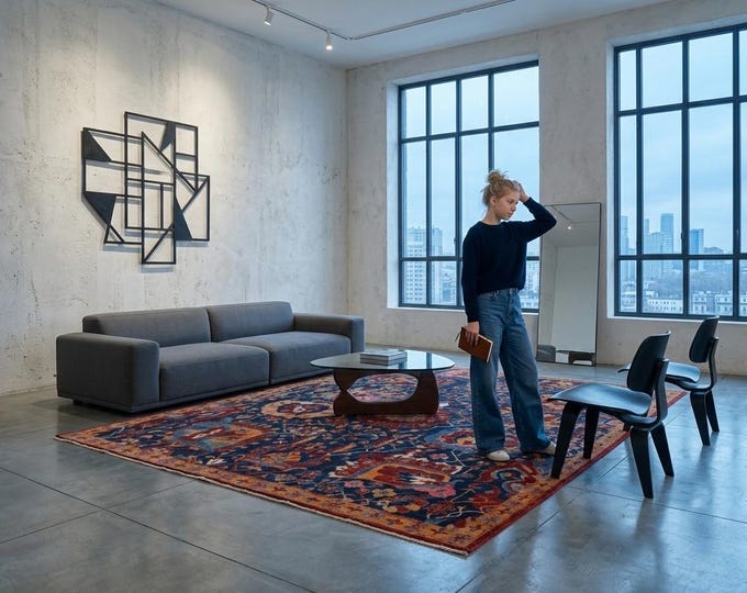 9.0 X 11.10 ft Blue and Copper Floral Handmade ,Heriz Cotton and Wool