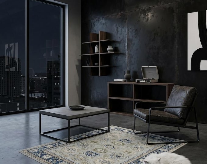 5.1 X 6.5 ft Blue and Beige Floral Handmade ,Oshak Wool