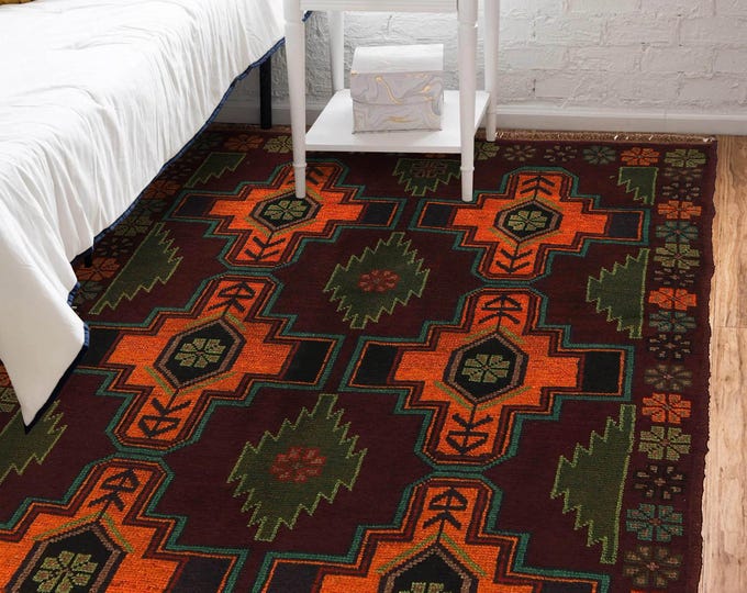 Hand-knotted Baluchi in Brown and Yellow 3.93 x 6.56 ft