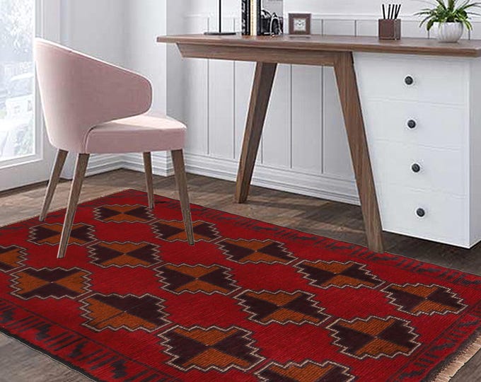 Hand-knotted Baluchi in Brown and Orange 2.95 x 4.59 ft