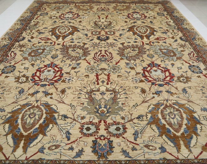 9x12 Light Brown Afghan Chobi Rug – Handmade Floral Wool Area Rug