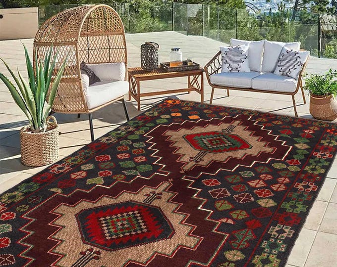 Hand-knotted Baluchi Blue and Beige, 3.93 x 6.56 ft