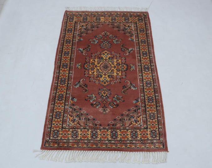 2.7 X 4.2 ft Copper Geomatrical Handmade ,Farsh-e-Nayle Cotton Wool and Silk touch