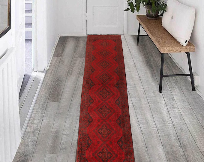 Hand-knotted Red Khal Mohammadi Runner, 2.62 X 9.84 ft