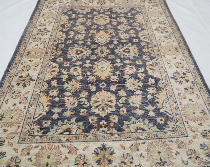 Gray Afghan Chobi Rug (3.3 x 4.9 ft) – Hand Knotted Wool, Natural Dye