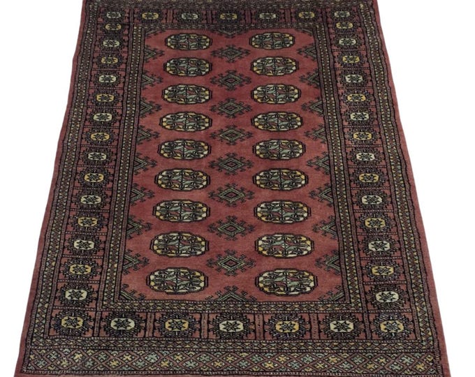 3 X 5 ft Copper Geometrical Handmade, Mori Bokhara Cotton and Wool