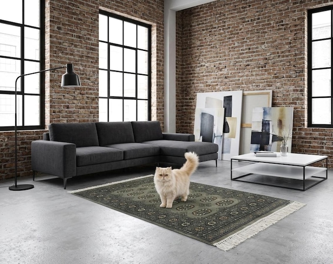 3.0 X 5.3 ft Gray Geomatrical Handmade Runner, Mori Bokhara Cotton and Wool