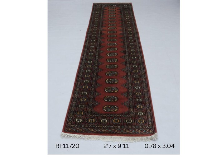 Hand-Knotted Mohri Bokhara Rug, Copper Geometric Design, 2.7 x 9.11 ft