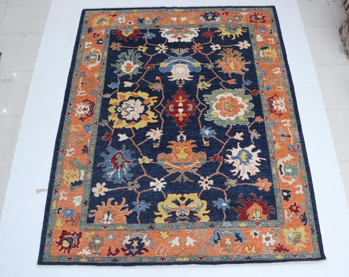 8.2 X 10.1 ft Blue and Copper Floral Handmade ,Oshak Wool