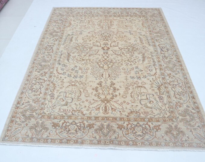 5 X 7 ft Beige Floral Handmade, Chobi Cotton and Wool