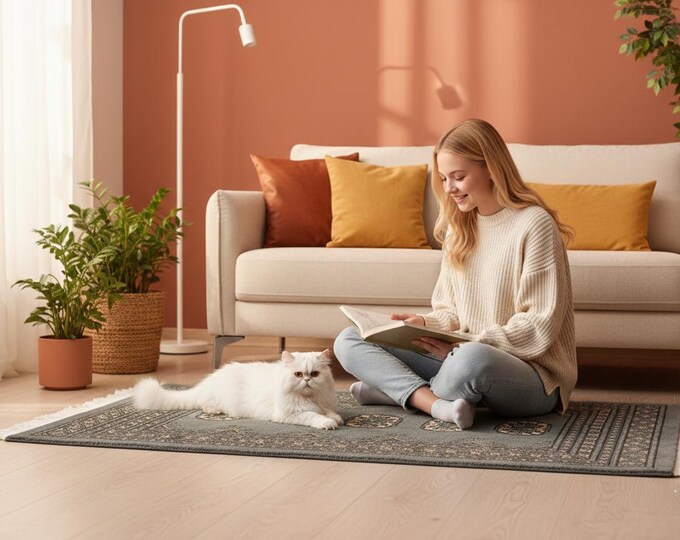 2.0 X 3.1 ft Gray Geomatrical Handmade, Mori Bokhara Cotton and Wool