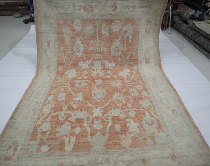 Peach Oushak Rug 6x9 – Hand-Knotted Turkish Wool Area Rug