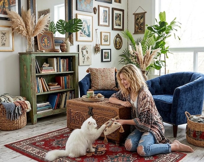 2.8 X 3.9 ft Red and Beige Geomatrical Handmade, Super Kazak Cotton and Wool