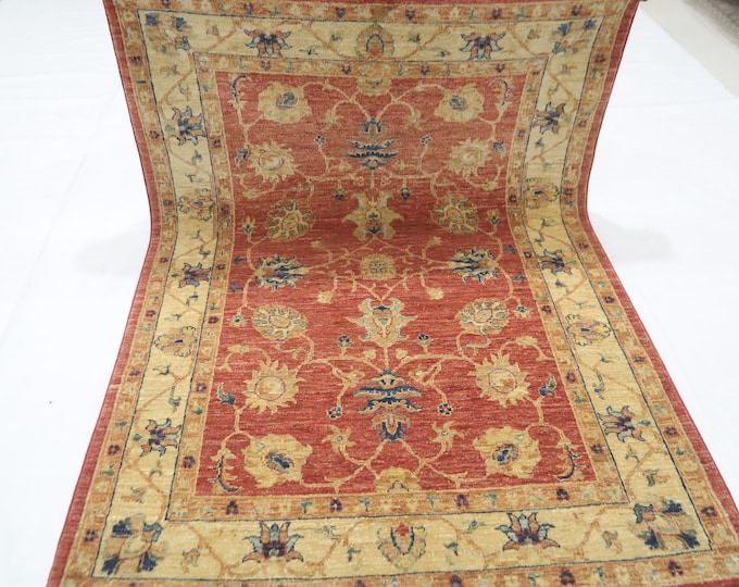 4x6 Afghan Chobi Rug – Handmade Rust Wool Oriental Rug