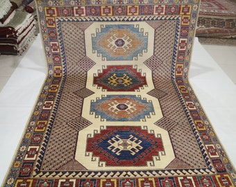 7x10 Beige Kazak Rug – Hand-Knotted Afghan Wool, Oriental Design