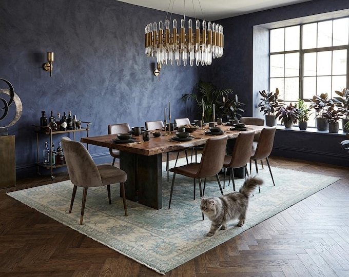 8.2 X 9.11 ft Green and Beige Floral Handmade ,Oshak Wool