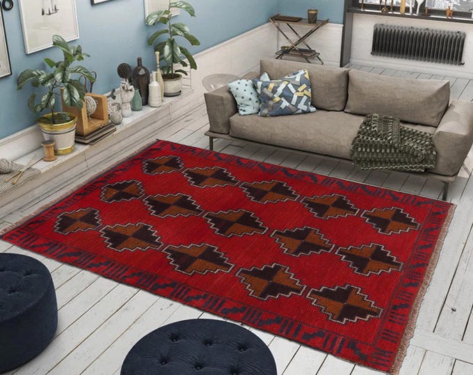 Hand-knotted Baluchi in Brown and Orange 2.95 x 4.59 ft