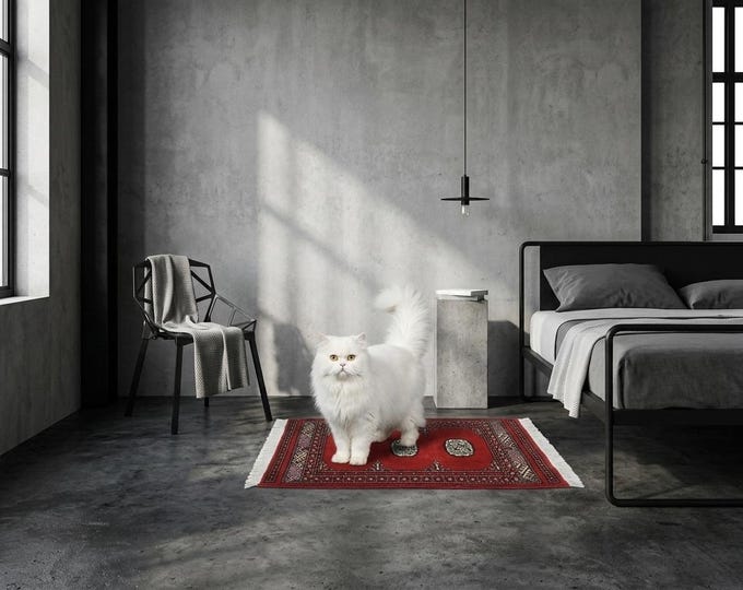 2.1 X 2.1 ft Red Geomatrical Handmade Runner, Mori Bokhara Cotton and Wool