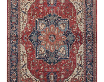 10 X 14 ft Handmade Floral Chobi Rug, Red and Blue, Cotton and Wool