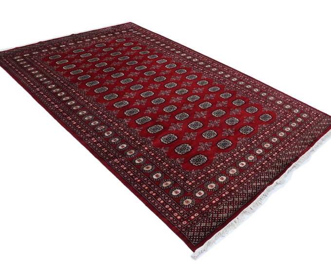 6.9 X 10.3 ft Red Geomatrical Handmade Runner, Mori Bokhara Cotton and Wool