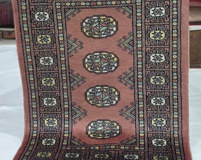 2 X 3 ft Copper Geometrical Handmade, Mori Bokhara Cotton and Wool